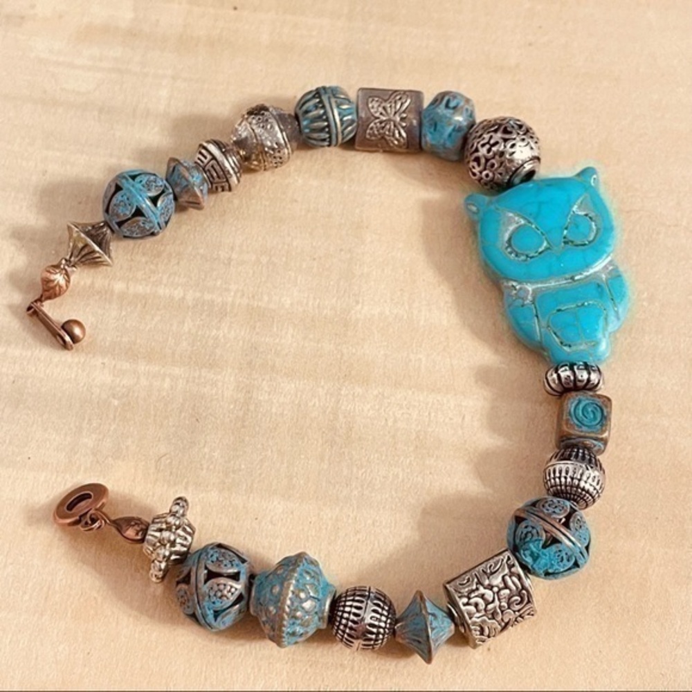 $49 SALE Handmade Metal Owl Statement Bracelet 8.25” Western Southwest Chunky